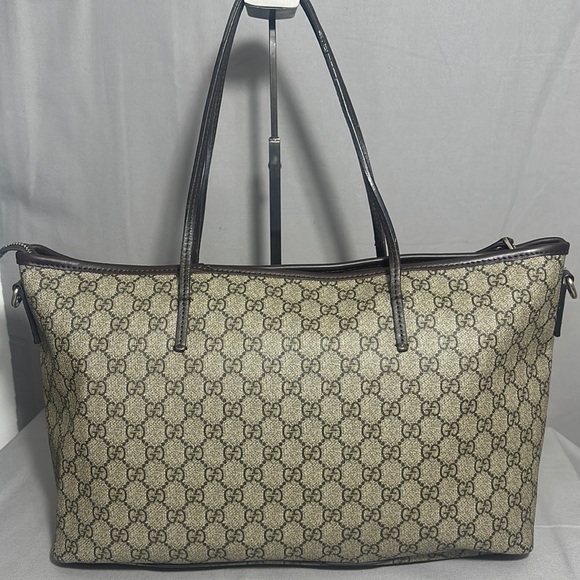 GUCCI GG Supreme Monogram Zippered Tote Dark Brown - Picture 4 of 12